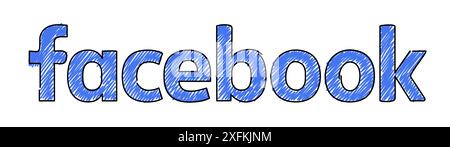 24. August 2020: Facebook-Logo in handgezeichnetem Design. Facebook ist ein beliebter Social-Networking-Dienst Stock Vektor