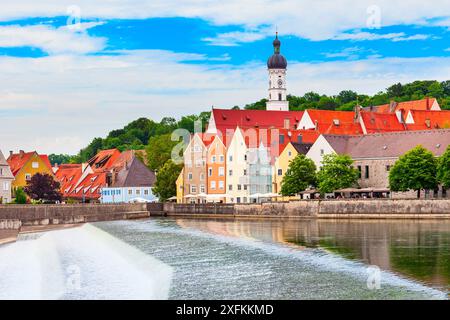 Lech Wehr in Landsberg am Lech, einer Stadt im Südwesten Bayerns, Deutschland Stockfoto