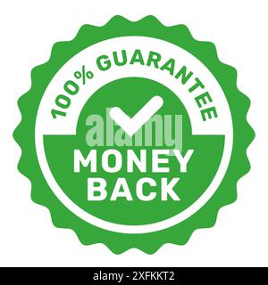 Geld-zurück-Garantieeetikett mit Häkchen, Rückerstattungsgarantiesiegel oder -Stempel, Vektor Stock Vektor