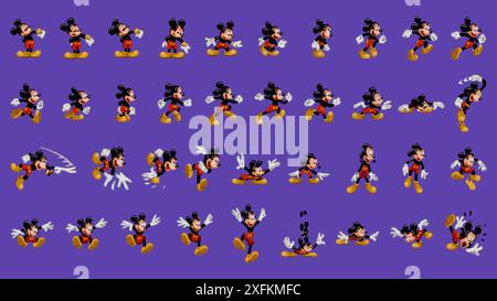 Kiew, Ukraine - 23. März 2021: Set von Mickey Maus Moves, Kunst des klassischen Videospiels Mickey Mania, Pixel Design Vektor Illustration. Mickey Mania ist A Stock Vektor