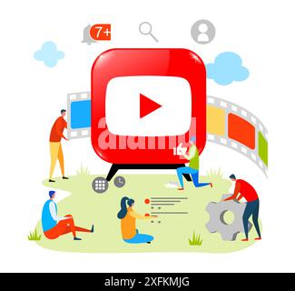 Kiew, Ukraine - 11. März 2021: Creative Youtube Video Service Concept, Flat Design Vector Illustration Stock Vektor