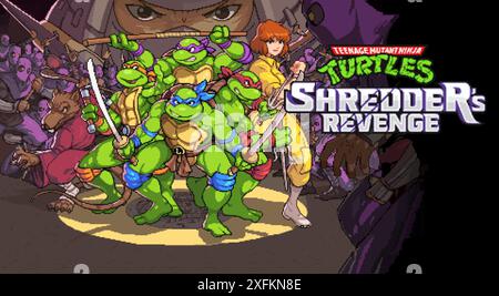 Kiew, Ukraine - 5. Juni 2022: Art of Start Screen from Teenage Mutant Ninja Turtles Shredders Revenge Modern Videospiel im klassischen 16-Bit Pixel Desi Stock Vektor