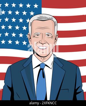 Kiyv, Ukraine - 30. März 2022: Illustration des Präsidenten der USA, Joe Biden. Illustration des Zeichentricksystems Stock Vektor