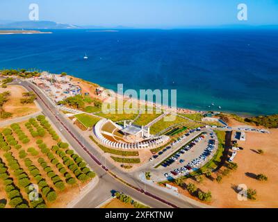 Didim Amphitheater aus der Vogelperspektive. Didim ist eine Stadt in der Provinz Aydin in der Türkei. Stockfoto