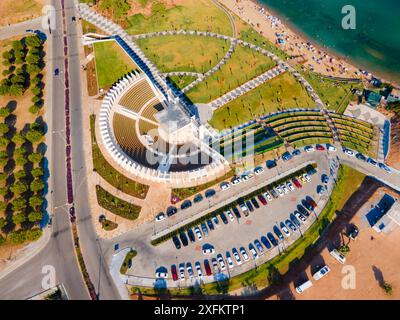 Didim Amphitheater aus der Vogelperspektive. Didim ist eine Stadt in der Provinz Aydin in der Türkei. Stockfoto