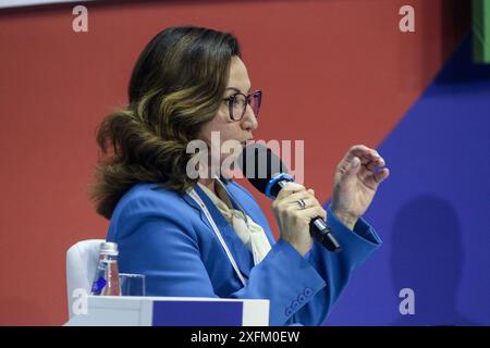 Sankt Petersburg, Russland. Juli 2024. Olga Polyakova, stellvertretende Vorsitzende der Bank von Russland, während der Sitzung Transformation von Geschäftsmodellen. Strategische Vision des Finanzkongresses der Bank von Russland in Sankt Petersburg, Russland. (Foto: Maksim Konstantinov/SOPA Images/SIPA USA) Credit: SIPA USA/Alamy Live News Stockfoto