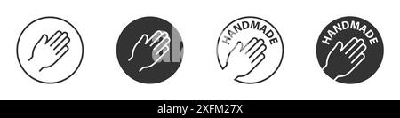 Set von handgefertigten linearen Symbolen mit Emblem. Hand im Kreis mit Text. Illustration des flachen Vektors Stock Vektor