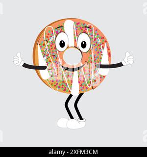 Donut Maskottchen, Vintage Cartoon gestylte Retro Vektor Illustration, Donut Maskottchen, Vintage Cartoon gestylte Retro Vektor Illustration Stock Vektor