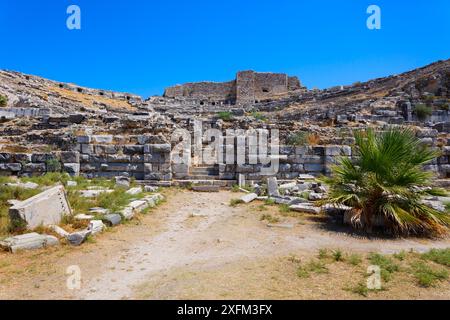 Panoramablick auf das Theater von Milet. Miletus war eine antike griechische Stadt und liegt heute in der Nähe der modernen Stadt Didim in der Türkei. Stockfoto