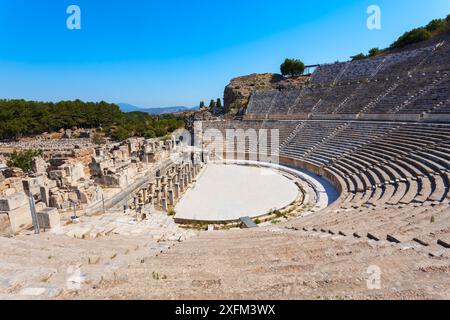 Ephesus Altes Griechisches Theater. Ephesus oder Efes liegt in der Nähe der modernen Stadt Selcuk in der Provinz Izmir in der Türkei. Stockfoto