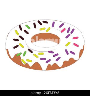 Donut Cartoon Vektor Illustration, verschiedene Arten von Donuts in Glasur und Schokolade, Elemente für Design von Café, Menü, Werbebanner. Bunt glasiert Stock Vektor