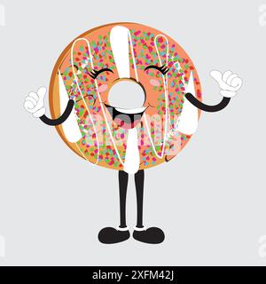 Donut Maskottchen, Vintage Cartoon gestylte Retro Vektor Illustration, Donut Maskottchen, Vintage Cartoon gestylte Retro Vektor Illustration Stock Vektor