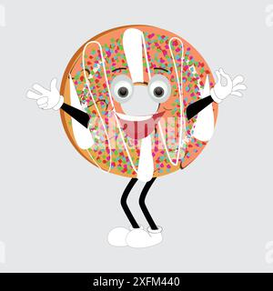Donut Maskottchen, Vintage Cartoon gestylte Retro Vektor Illustration, Donut Maskottchen, Vintage Cartoon gestylte Retro Vektor Illustration Stock Vektor