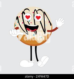 Donut Maskottchen, Vintage Cartoon gestylte Retro Vektor Illustration, Donut Maskottchen, Vintage Cartoon gestylte Retro Vektor Illustration Stock Vektor