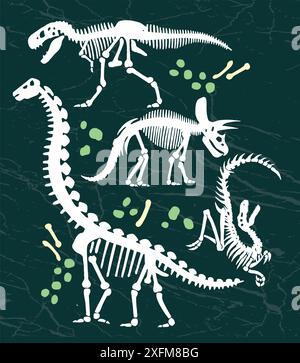 Handgemachte Vektor-Illustration von Dinosaurier Fossilien Silhouette im entspannten Stil. Stock Vektor