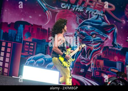 08.06.2024 Norje, Schweden: Band Steel Panther tritt beim Sweden Rock Festival auf. (Foto: Lennart Håård | HaardRockPhotography) Stockfoto