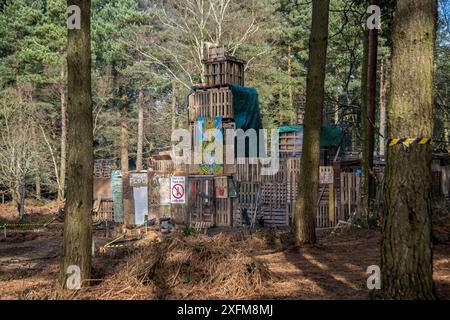 Ölbohrungs- und Fracking-Protestlager, Leith Hill, Surrey, Großbritannien. März 2017 Stockfoto