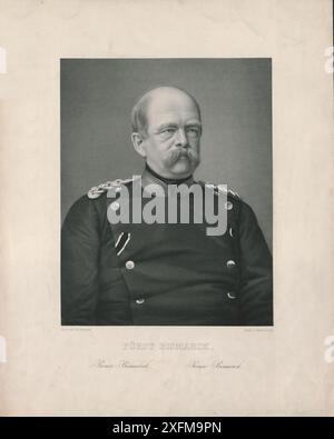 Porträt Otto von Bismarck. 1875 Otto, Fürst von Bismarck, Graf von Bismarck-Schönhausen, Herzog von Lauenburg (1815–1898) war ein konservativer deutscher Staatsmann und Diplomat. Von 1862 bis 1890 – mit einer kurzen Unterbrechung 1873 – war er preußischer Premierminister, von 1867 bis 1871 auch Bundeskanzler des Norddeutschen Bundes. Von 1871 bis 1890 war er der erste Kanzler des Deutschen Reiches, dessen Gründung er maßgeblich gefördert hatte. Bismarck gilt als Vollender der deutschen Einigung und als Begründer des modernen Wohlfahrtsstaates. Stockfoto