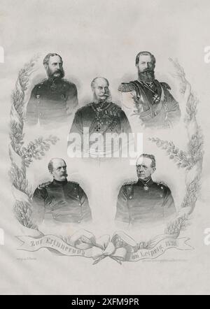 In Gedenken an Leipzig 1876 Helmuth von Moltke der ältere, Kaiser Wilhelm I., Kronprinz Friedrich Wilhelm, Otto von Bismarck Stockfoto