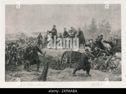 Schlacht von Mont Valérien 19. 1871. Januar 1890 die (zweite) Schlacht von Buzenval, auch bekannt als die Schlacht am Mont Valérien, war Teil der Belagerung von Paris während des Deutsch-Französischen Krieges. Am 19. Januar 1871, einen Tag nach der Ernennung Wilhelm I. zum deutschen Kaiser, Griff Louis Jules Trochu die Deutschen westlich von Paris im Buzenval Park an. Die Angreifer eroberten die Stadt Saint-Cloud und kamen dem Hauptquartier des neuen Kaisers in Versailles nahe. Trochu konnte seine Position in St. Cloud für die meiste Zeit des Tages aufrechterhalten, aber das Versagen anderer französischer Streitkräfte, ihre Positionen zu halten, ließ ihn isoliert und Th Stockfoto