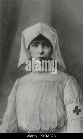 Porträt von Elisabeth, Königin von Belgien, als Rote-Kreuz-Krankenschwester. 1916 Stockfoto