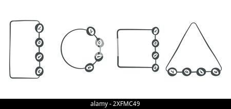 Love Symbol Concept Rahmenset, kreisförmiger quadratischer Rahmen. Kritzele skizzierte Zeichentrickgrafik. Handgezeichneter schwarzer Pinselstrich mit Schriftzug. Text Stock Vektor