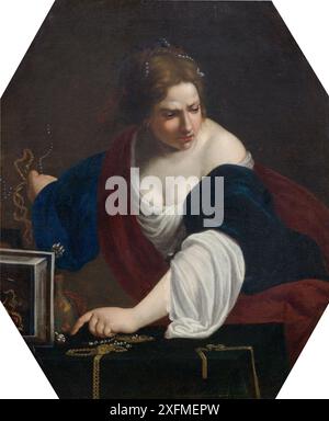 Die Heilige Magdalena lehnt die Symbole der Vergänglichkeit ab. Museum: PRIVATE SAMMLUNG. Autor: ARTEMISIA GENTILESCHI. Stockfoto