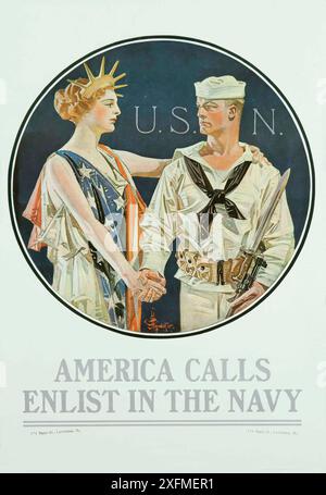 Amerika ruft an - meldet euch bei der Navy an. Museum: PRIVATE SAMMLUNG. Autor: Joseph Christian Leyendecker. Stockfoto