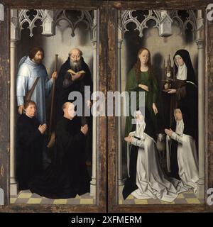 St. John Triptychon: Spender mit den Heiligen Jakob und Antonius. Spenderinnen mit den Heiligen Agnes und Clare. Museum: Memlingmuseum, Brügge. Autor: HANS MEMLING. Stockfoto