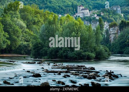 Fluss Lot in Vers, Quercy, Frankreich, Juli 2015. Stockfoto