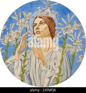 Vierge aux Lys (Madonna der Lilien). Museum: PRIVATE SAMMLUNG. Autor: CARLOS SCHWABE. Stockfoto