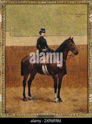 Porträt von Elisabeth von Bayern zu Pferd. Museum: PRIVATE SAMMLUNG. Autor: Edmond Grandjean. Stockfoto