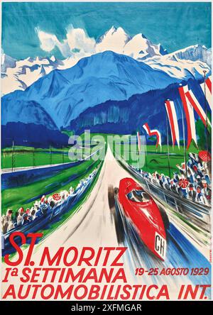 Die erste Internationale St. Moritz Automobilwoche. Museum: PRIVATE SAMMLUNG. Autor: OTTO BAUMBERGER. Stockfoto