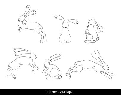 Kaninchen für Ostern in einem durchgehenden Stil. Dieses schlichte und dennoch charmante Design eignet sich perfekt für Projekte mit Ostermotiven, wie z. B. Grußkarten Stock Vektor