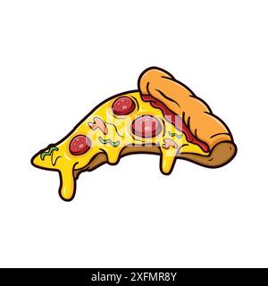 Vektorabbildung. Pizzascheibe mit geschmolzenem Käse und Peperoni Stock Vektor