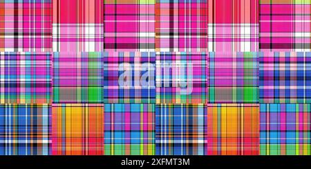 Kuschelige karierte Muster nahtloser Rand Hintergrund in farbenfroher Herbstdekor. Gewebtes Patchwork-Design für nahtlose Kanten Stockfoto