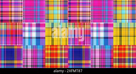 Kuschelige karierte Muster nahtloser Rand Hintergrund in farbenfroher Herbstdekor. Gewebtes Patchwork-Design für nahtlose Kanten Stockfoto