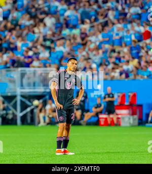 Charlotte, NC, USA. Juli 2024. Inter Miami Mittelfeldspieler DIEGO GOMEZ (PAR) spielt gegen den Charlotte FC im Bank of America Stadium in Charlotte, NC. (Kreditbild: © Walter G. Arce Sr./ASP via ZUMA Press Wire) NUR REDAKTIONELLE VERWENDUNG! Nicht für kommerzielle ZWECKE! Stockfoto