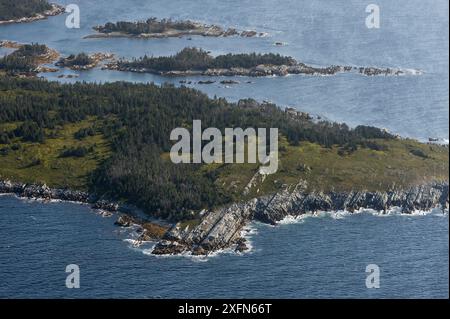 Luftaufnahme der Ostküste von Nova Scotia, Kanada, September. Stockfoto