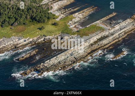 Luftaufnahme der Ostküste von Nova Scotia, Kanada, September. Stockfoto