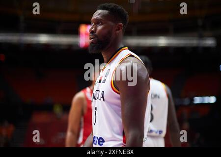 Joao Fernandes aus Angola wurde während des Spiels zwischen den Bahamas und Polen im Pabellon Fuente de San Luis gesehen. Endpunktzahl; Angola 70 : 74 Stockfoto