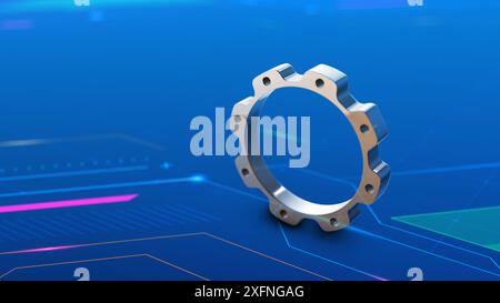 Zahnrad mit Hintergrund der Leiterplattentechnologie Stockfoto