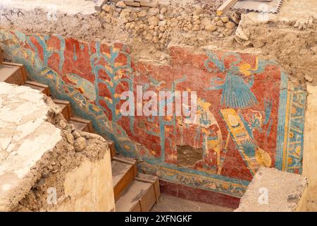 Cacaxtla Wandmalereien - Wandmalerei an der Wand des Roten Tempels, wahrscheinlich maya-Kunst, 650 n. Chr.-900 n. Chr.; Stockfoto