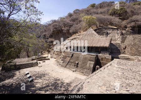 Cuauhcalli oder Haus der Adler, Malinalco, Mexiko. Aztekische Zivilisationstempel aus dem 16. Jahrhundert (1501); aztekische Architektur, Mexiko Stockfoto