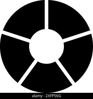Infografik-Symbol für Kreisteilung. Tortendiagramm unterteilt in fünf gleiche Teile. Runde Pizza oder Donut Diagramm. Infografik kreisförmige Radfraktionen. Vektor Stock Vektor