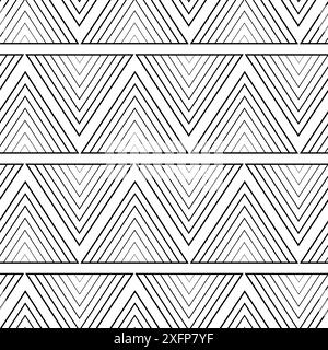 Abstraktes geometrisches Muster mit Dreiecken, Streifen, Linien. Nahtloser Vektorhintergrund. Weißes und schwarzes Ornament. Modernes, vernetztes Grafikdesign. Stockfoto