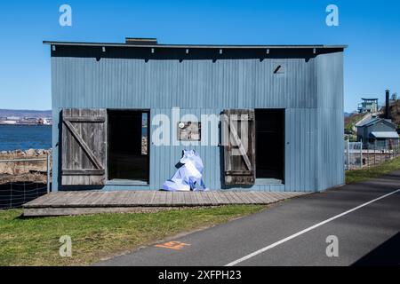 AC DAVIE historisches Motorenhaus der Werft im Quai Paquet Park in Levis, Quebec, Kanada Stockfoto