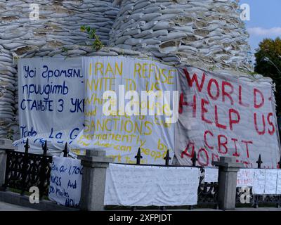 Manifestation um Hilfe in Kiew, Ukraine. Stockfoto