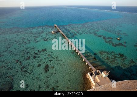 Hochwinkelblick vom Leuchtturm, Sanganeb Riff, Sudan, Rotes Meer Stockfoto