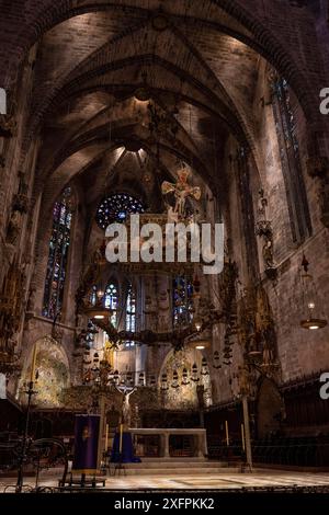 Baldachin von Antoni Gaudi, Kathedrale von Palma, Mallorca, Balearen, Spanien Stockfoto